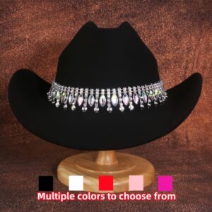 Chapéu de Cowboy com Strass Cintilante para Mulheres – Poliéster Leve com Strass em Forma de Marquesa e Redonda, Design Elegante para Casamentos, Festas e Aventuras ao Ar Livre, Chapéu de Aba Estiloso | Design de Chapéu Tecido, Acessórios de Cowboy
