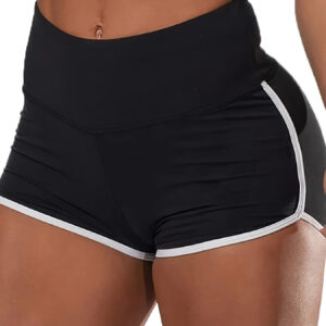 Shorts de Yoga de Cintura Alta para Mulheres – Vermelho Elegante com Acabamento Branco, Mistura de Poliéster e Elastano Elástica, Confortáveis para Corrida e Esportes, Não Transparente, Tecido de Malha