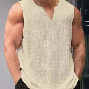 Top sem mangas de moda de verão, top de tanque casual para homens com decote em V.