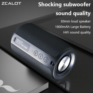 Colunas sem fio ZEALOT S32 5W, Coluna subwoofer portátil, Coluna sem fio, Dupla paragem, Bateria de 1800mAh, 10 horas de reprodução, Estéreo alto, Graves potentes. Cabo de carregamento