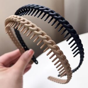 2pcs Faixas de Cabelo Antiderrapantes com Dentes – Cor Sólida, Faixas de Cabeça Fashion para Mulheres & Meninas, Perfeitas para Lavar o Rosto & Estilizar
