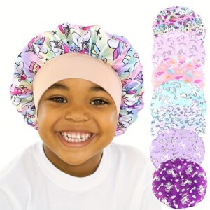 Boné de Dormir de Cetim com Estampa de Unicórnio Adorável para Crianças – Proteção Macia e Elástica para o Cabelo de Meninas, Perfeito para Aniversários & Vestuário Casual