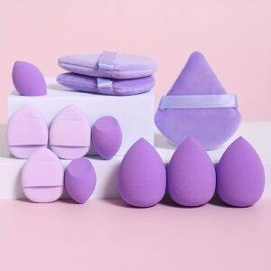Conjunto de 12 esponjas de maquilhagem versáteis, composto por 3 esponjas de pó solto, 3 esponjas de arco mini, 3 esponjas de maquilhagem e 3 esponjas de maquilhagem mini. Esponja de mistura de base, líquida, creme e pó sem falhas, sem látex, para uso húmido e seco, feita de veludo ultra-macio, para contorno, olhos e cantos. Adequada para todos os tipos de pele.