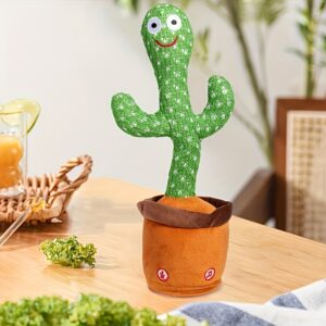 Brinquedo Interativo de Cacto Falante da Herobaby para Meninos e Meninas, 1 peça, Cantando com LED & Gravador de Música, Imitação de Dança para 3-6 Meses, Verde, Brincadeira Interativa | Brinquedo Fofo de Cacto | Tecido Texturizado