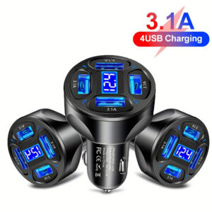 Carregador de Carro USB 4 em 1, Adaptador de Carregador Rápido de 3.1A com 4 Portas