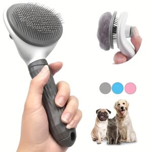 Remova facilmente os pelos de animais de estimação com a escova slicker de um clique – perfeita para cães e gatos