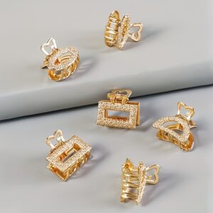 Conjunto de 6 presilhas de cabelo de liga para mulheres, Elegante Formato Oblongo Minimalista com Acabamento Fosco Oco, Acessórios de Cabelo com Design Geométrico, Estilo Minimalista para Uso Diário, Estampa Xadrez, Adequado para Idades 14+