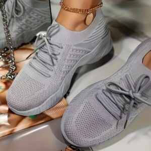 Tênis casuais femininos, calçados esportivos leves e respiráveis de malha, calçados esportivos da moda, design confortável com amarração