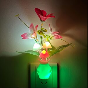 AUDEANOR Luz Noturna LED de Cogumelo & Lírio com Sensor Automático – Montagem na Parede, Lâmpada de Flor Colorida para Quarto, Corredor, Escadas – Plug-In, Não à Prova d’Água, 110V-130V, Lâmpada de Cogumelo para Quarto