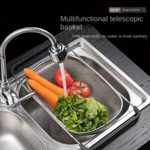 1 unidade, Escorredor de Pia, Cesto de Lavar Legumes na Pia, Cesto de Drenagem de Frutas, Cesto de Drenagem em Aço Inoxidável, Cesto de Coar, Suporte de Pia Ajustável, Escorredor Multifuncional, Utensílios de Cozinha, Gadgets de Cozinha, Acessórios de Cozinha