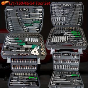 46/121/150/216peças Conjunto de Ferramentas de Aço, Sem Carregamento, Sem Bateria, para Casa, Garagem, Carro, Motocicleta, Bicicleta, com 4 Combinações, como o Melhor Presente para o Pai
