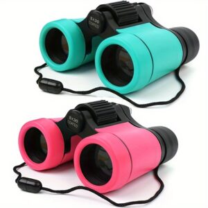 Binóculos de foco automático para crianças, 5X30 de alta potência portátil, à prova de choque, plástico durável, com para observação de aves, aprendizado educacional, caça, caminhadas, presente de aniversário para meninos e meninas