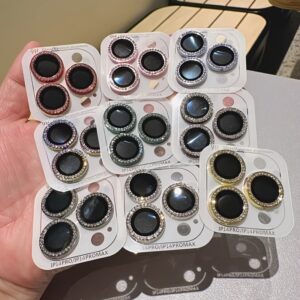 Protetor de Lente para iPhone 16 15 14 13 12 11 Pro Max, Capa Protetora com Diamante Brilhante