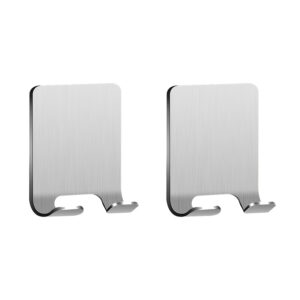 2pcs Ganchos de Parede Adesivos Prateados, Não Requer Furação, Suporte para Barbeador de Banheiro, Gancho de Porta de Aço Inoxidável, Gancho para Chapéu de Quarto, Gancho para Roupão de Banho de Banheiro, Cozinha e Quarto