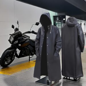 Capa de chuva impermeável unissex preta EVA, com capuz longo para motocicleta, ciclismo, caminhada, pesca – Equipamento de exterior sem bolsos