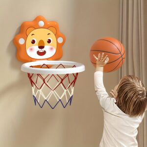 Conjunto de Basquete de Animais de Desenho Animado para Jovens com Mini Bolas & Bomba – Montado na Parede, Conjunto de Brincar para Interior/Exterior para Meninos & Meninas de 3 Anos ou Mais