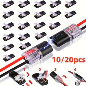 10/20pcs Conector de Inserção de Linha Dupla, 2 Pinos 2 Portas, Isolamento em PVC, Material de Contato em Cobre, Terminação de Conexão Rápida, Modo de Energia Não Carregada, com Fivela de Travamento, para Conexão de Fios LED, NODEMCU LUA