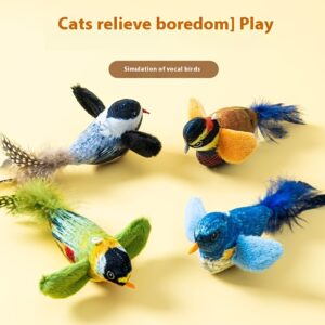 Brinquedos interativos para gatos – pássaros simulados, chamadas de pássaros simuladas, interação com o animal de estimação, saltando, brincando, pelúcia de pássaro simulado, penas artificiais