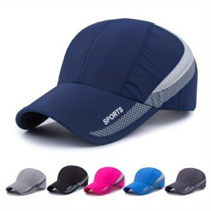 1 Boné Esportivo EDIKO de Secagem Rápida, Ajustável, Malha Respirável nas Costas, Chapéu de Proteção Solar para Atividades ao Ar Livre, Camping & Caminhada – Azul Marinho com Detalhes em Cinza, Acessórios de Caminhada