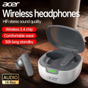 Acer OHR503 Mini Sport Wireless Earbuds – Estéreo sem fios, cancelamento de ruído intra-auricular, vida útil da bateria extra longa, ajuste universal para homens e mulheres, modelo mais recente, tempo de espera de 30 horas, uso confortável, auscultadores de isolamento de ruído | Design de fone de ouvido compacto | Controle de toque