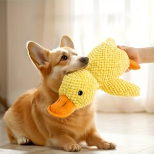 Brinquedo para Cães [Cuidado Suave] Pato de Pelúcia com Som – Resistente a Mordidas, Brinquedo de Morder Macio para Raças Médias a Pequenas com Efeitos Sonoros Interativos, Ideal para Brincar & Treinar, Brinquedos para Cães Agressivos