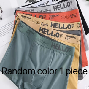 Boxers Masculinos Respiráveis e Elásticos – Mistura de Algodão, Cor Aleatória, Conforto com Bordado “HELLO”, Ideais para Uso Diário, Roupa Íntima para Uso Diário|Design Divertido|Tecido Brilhante