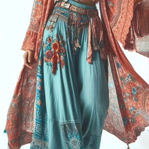 Calças Largas Com Estampa De Flores Na Cintura Para Mulheres