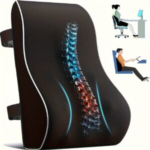 Almofada de Suporte Lombar Ergonômica para Cadeiras de Escritório, Carros & Jogos – Almofada de Espuma de Memória com Alças de Malha Ajustáveis para Melhorar a Postura