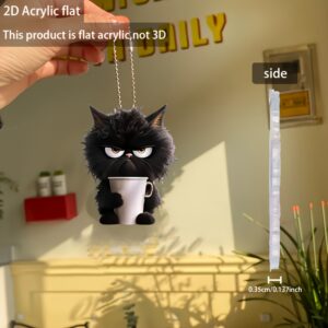 1 peça de pendente de aço inoxidável para gato de café – Design de gato preto com xícara, chaveiro multiuso e pendurador de carro, ideal para decoração de casa e presente, acessório de chaveiro | Design de gato divertido | Aço inoxidável durável, acessórios de gato