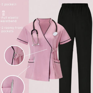 Gola Alta Moda com Borda em Pó, Terno de Manga Curta para Trabalho, Uniforme de Salão de Beleza