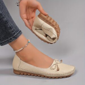 Sapatos Femininos de Cor Sólida com Laço, Mocassins de Sola Macia, Sapatos Casuais Leves e Confortáveis na Moda