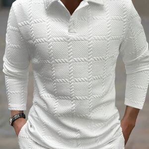 Novas Camisas Polo Masculinas para Primavera e Outono, Elegantes e Casuais Tricô Jacquard T-Shirts para Homens.