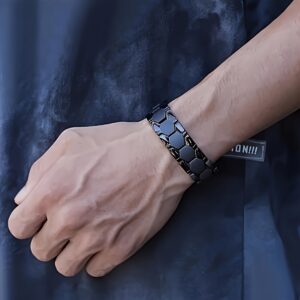 Pulseira de Punho Magnética Elegante para Homens em Aço de Titânio Preto – Hipoalergênica, à Prova d’Água e Durável com Padrão Hexagonal – Presente Ideal para o Dia dos Pais, Presente para o Pai | Abotoaduras Esportivas | Pulseira à Prova d’Água