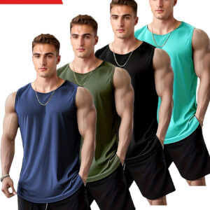 Conjunto de 4 Tops Atléticos Masculinos de Secagem Rápida – Respiráveis, Camisetas Sem Mangas para Corrida e Treino