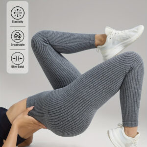 Calças de yoga femininas macias e sem costura de cintura alta, leggings básicas caneladas de cor sólida para exercícios, calças de compressão longas para ginástica
