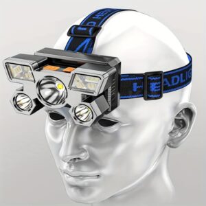 1pc Lanterna Frontal Ultra-Bright de 5-LED com Bateria 18650 Recarregável por USB – Ajustável, Confortável para Caminhadas & Pesca, Inclui Cabo USB, Não à Prova d’Água, Acessórios de Camping