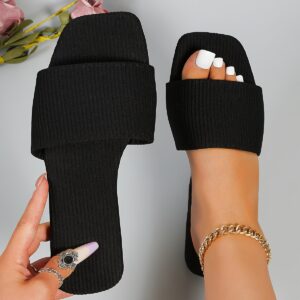 Sandálias de cor sólida para mulheres, sapatos de verão casuais de dedo aberto quadrado, sandálias de slide leves