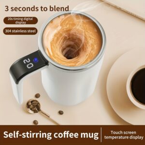 1x caneca elétrica automática com agitador, portátil em aço inoxidável 304 com display de temperatura, carregamento USB, bateria 200mAh, material ABS, fácil de transportar e limpar, ideal para casa ou escritório, presente perfeito para feriados