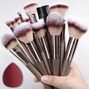 Conjunto de 10 a 20 pincéis profissionais de maquiagem com bolsa para base, cílios, sobrancelhas, sombra de olhos e cosméticos. Ferramenta de maquiagem para presentes de Natal, Halloween e Ação de Graças.