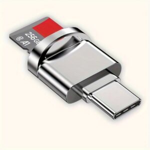 Leitor de Cartões Duplo USB-C & USB para Cartões SD & TF – Acabamento Metálico de Alto Brilho – Capacidade de 256GB – Compatível com MacBook, Samsung Galaxy, Laptops & Mais, Transferência de Dados Portátil|Design Metálico Elegante|Acabamento de Alto Brilho