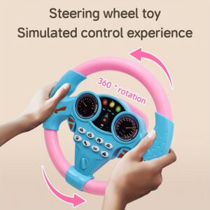 Simulador de condução para crianças com volante de brinquedo com ventosas, volante interativo para brincadeira educativa, material plástico, multifuncional com efeitos sonoros, presente para crianças – Rosa e Amarelo