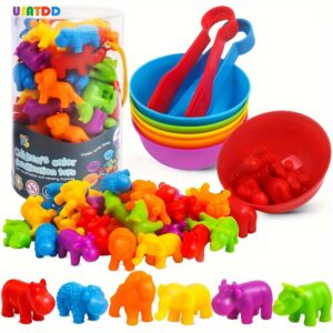 Jogo de Correspondência de Brinquedos de Animais Contando com Tigelas de Classificação Atividades de Aprendizagem Conjunto de Brinquedos Sensoriais e Motorinos Finos para Matemática Presentes de Classificação de Cores para Crianças de 3+ Anos Ramadan Mubarak