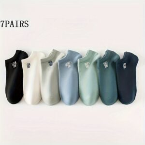 NEKTOM 7pcs Meias Masculinas Respiráveis e Invisíveis – Cores Sortidas, Design com Estampa de Letras, Absorção de Umidade & Resistente a Odores