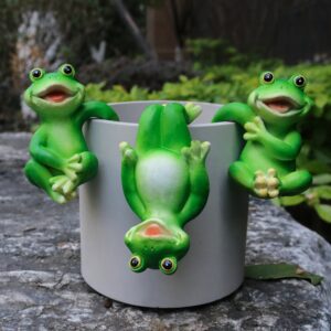 Conjunto de 3 Peças de Decoração de Borda de Vaso de Resina com Sapos Fofos e Engraçados, Pendente de Sapo para Decoração de Plantas em Vaso, Estátua de Animal, Decoração Perfeita para Quarto, Decoração Externa, Decoração de Casa