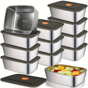 Recipientes de armazenamento de alimentos herméticos em aço inoxidável com tampas à prova de vazamentos – Perfeitos para almoços, lanches e preparação de refeições – Reutilizáveis e duráveis para frutas, legumes e muito mais – Ideais para uso doméstico e de escritório, recipientes de preparação de refeições | Recipientes quadrados de preparação de refeições | Recipientes de aço inoxidável