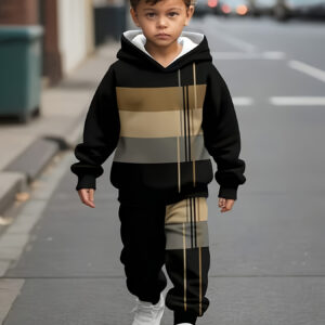 Conjunto de Moletom com Capuz e Calça de Moletom Estampada Color Block da Moda Outono Inverno para Meninos Europeus e Americanos [Desenvolvimento Direcionado], para atividades ao ar livre