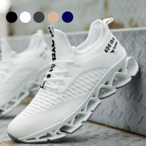 Sapatos Esportivos Casuais Masculinos com Parte Superior de Tecido Geométrico e Fecho de Cadarço, Sola de Borracha