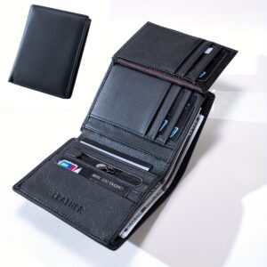 1pc Carteiras de Couro Genuíno Estilo Vintage para Homens – Preto Sólido, Tecido Trançado, Detalhes de Folhos, Couro de Vaca de Duas Camadas, Composição de Poliéster