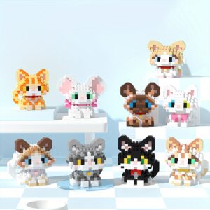 Conjunto de Blocos de Construção DIY com Série de Gatos Fofos, Material ABS, Figurinas Decorativas de Mesa, Conjunto de Quebra-Cabeça Educativo
