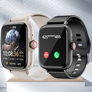 Relógio Inteligente Aliens com Tela de Toque Completa de 4,65 cm para Mulheres e Homens – Sem Fios 3.0, Modos Multiesportivos, Pedômetro, Função de Chamadas, Alertas de Informações, Compatível com Celulares Android, Design em Liga de Zinco Moderno, Opções Bege e Preto